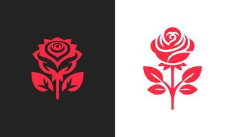 Stylized red rose icon on black and white backgrounds vector