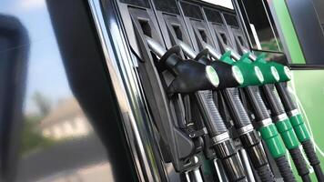 Angle view of clean gas station filling pumps for variety fuels photo