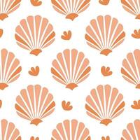 seamless pattern with orange shells and hearts vector