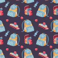 Colorful backpack and books pattern vector