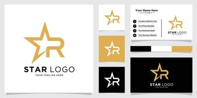 Star Logo Letter R. Star Symbol Template With Business Card vector