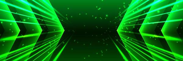 Abstract green background with glowing lines and arrow shapes. Ideal for technology designs, digital themes, or modern graphic templates. vector