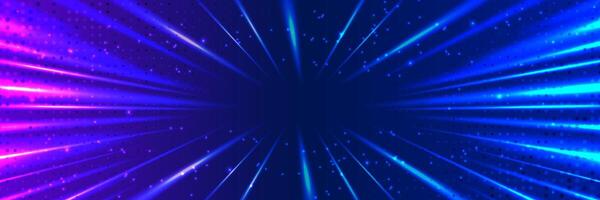 Abstract blue purple background with glowing radial lines and sparkling light particles. Perfect for digital themes, motion graphics, and modern high-tech presentations vector