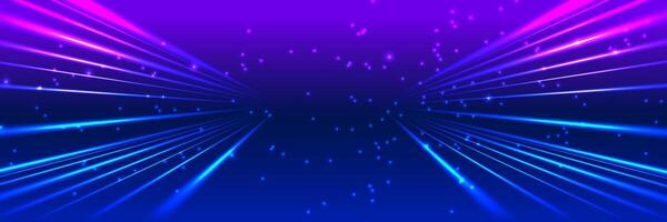 Abstract background with glowing blue and purple light rays radiating from the center, perfect for use as a banner, cover, website header, or presentation background in a futuristic style vector