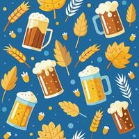 seamless pattern with beer and wheat leaves. vector