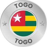 Togo flag in silver colored medal. National flag in metal circle emblem. vector