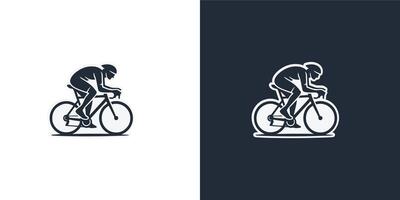 Cyclist racer silhouette logo in fast riding pose, vector