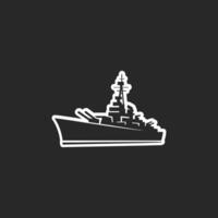 White warship silhouette logo on black background, vector