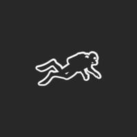White professional diver silhouette logo on black background, vector