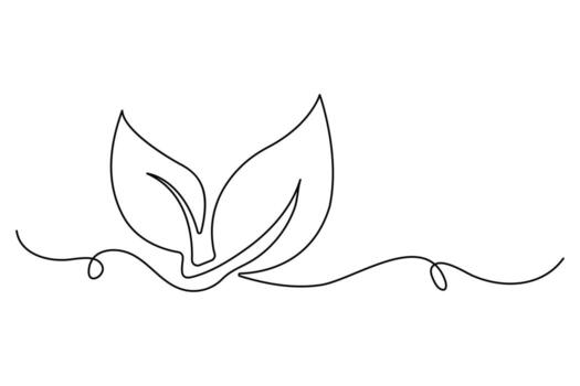 Continuous one line drawing of leaf with natural flow in minimalist botanical style vector