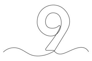 Minimalist one line sketch of number nine with smooth continuous outline drawing vector