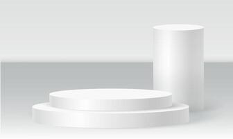 Cylinder podium scene, winner pedestal. White cylinder template for showroom podium scene. white pedestal for product presentation. vector