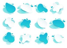Milk badge and dairy labels with splashes and bolts. Milk badge with drop and splash for labels of package. Liquid amoeba shapes. vector