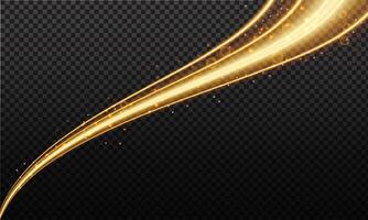 Golden magic wave. Gold trail isolated. Luminescent wave with bright sparkles. vector