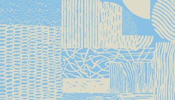 Hand drawn brush lines abstract organic shapes, textured surface, woven thread and dots in pastel blue. Tribal hand paint distress pattern for textile, and carpet vector