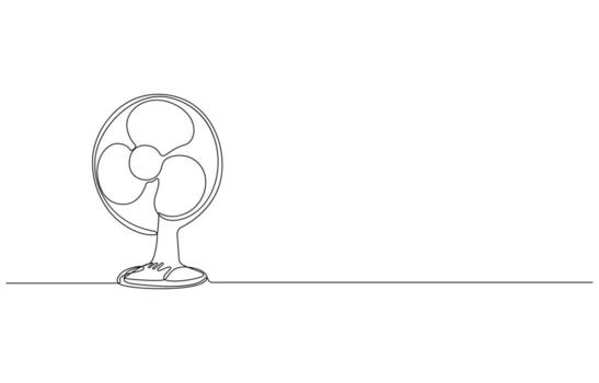Single continuous line drawing of a table fan, Continuous Line Drawing of an Electric Fan vector