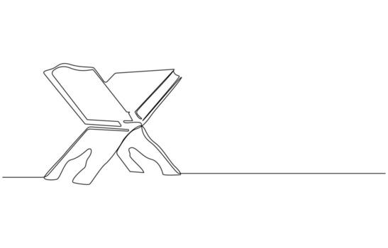 Open Quran on a Rehal Stand A Single Line Drawing, Quran on Rehal - Continuous Line Art, vector