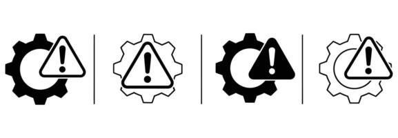 Alert Icons with Gear Symbolizing System Errors and Potential Problems, Representing Technical Difficulties and Warnings with Exclamation Points in Triangles vector
