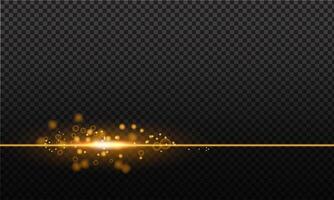 Golden magic wave. Gold trail isolated. Luminescent wave with bright bokeh and sparkles. vector