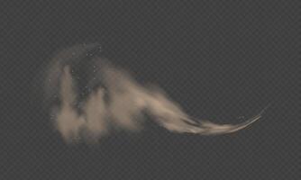 Dust cloud, sand storm, powder spray. Desert wind with cloud of dust and sand. Realistic illustration. vector
