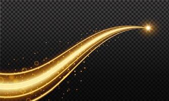 Golden wave with trail of comet and sparkling gold stardust, effect bokeh. Luminescent wave with bright bokeh and sparkles trail for magic design. vector