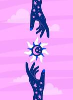 Celestial hands reaching for sun vector