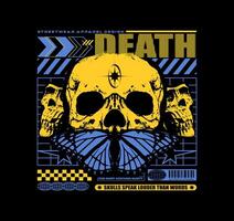 Grunge skull and butterfly design in bold urban streetwear style. Ideal for fashion prints, t shirt designs, posters, hoodies, and y2k inspired digital artwork vector