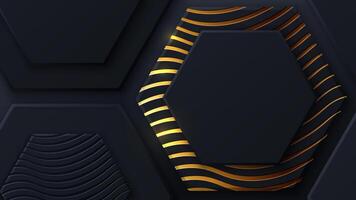 Black and gold honeycomb. Hexagon geometry pattern. Minimal black background of honeycomb for cover, ad baner, web. vector