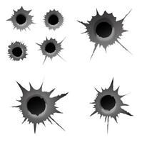 Bullet hole on white background. Set of metal bullet hole, vector