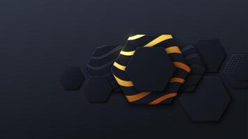 Black and gold honeycomb. Hexagon pattern. Minimal black background of honeycomb for modern cover, ad baner, web. vector