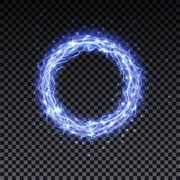 Circle realistic lightning. Thunder spark light, fireball on transparent background. Illuminated realistic path of thunder and many sparks. vector