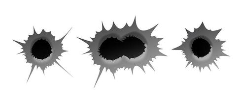 Bullet hole on white background. Realisic metal single and double bullet hole, damage effect. vector