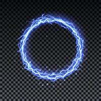 Circle realistic lightning. Thunder spark light, fireball on transparent background. Illuminated realistic path of thunder and many sparks. Bright curved line. vector