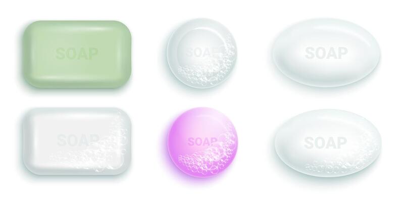 Soap bar with foam and bubbles isolated illustration on white background. Soap foam for lather