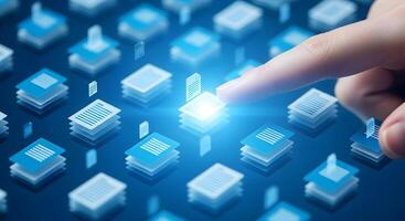 Digital Document Selection Finger Clicks on Abstract Data Pile photo