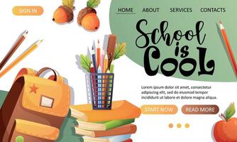 Colorful school supplies and backpack vector
