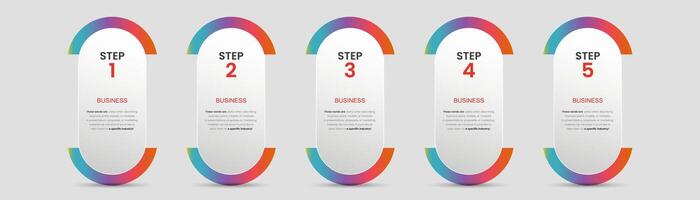 Collection of FIVE Infographic buttons with gradient stoked line on top and editable text in it used for finance and business options design in illustration vector