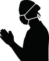 Medical Professional Silhouette in Scrubs and Face Mask. Healthcare Safety and Prevention vector