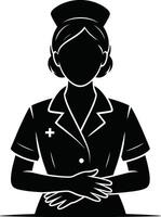 Professional Nurse Silhouette with Cap and Clasped Hands. Medical Healthcare Support Icon vector