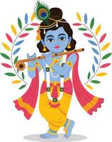Krishna Playing Flute, Colorful and Festive Illustration vector
