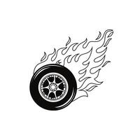 Illustration of a race car tire with blazing fire effect vector