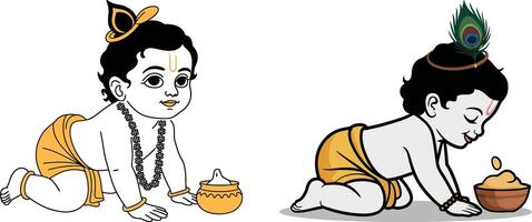 Baby Krishna, Laddu Gopal, Bal Gopal with Butter Pot. Janmashtami, Hindu Deity, Indian Festival vector