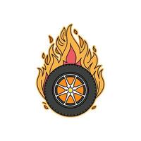 Illustration of a fast spinning tire with fiery flames vector