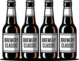 Four Classic Beer Bottles from a Brewery. Craft Beverage and Alcohol Product Display vector