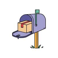 Illustration of a package placed inside a mailbox vector
