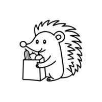 Illustration of a hedgehog holding a paper bag vector