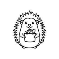 Illustration of a hedgehog holding a grocery bag vector