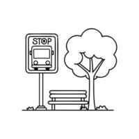 Illustration of a bus stop sign standing beside a park bench and a tree vector