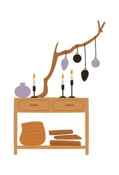 Christmas interior element flat icon Commode with tree branch vector