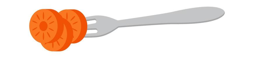 Carrots pieces on fork flat icon Tasty vegetable vector
